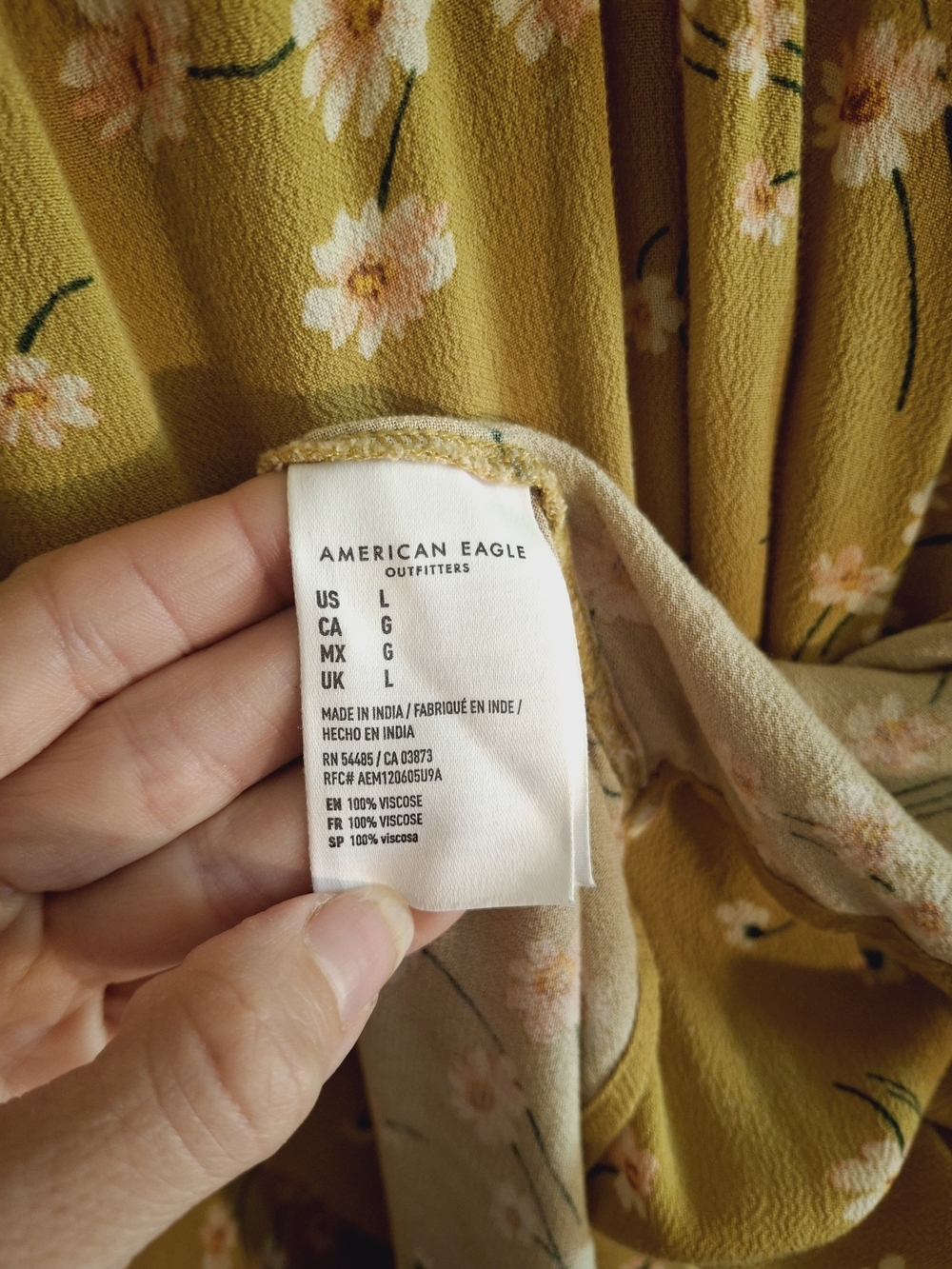 American Eagle Outfitters Mustard Yellow Floral V-Neck Dress Large - Picture 4 of 5